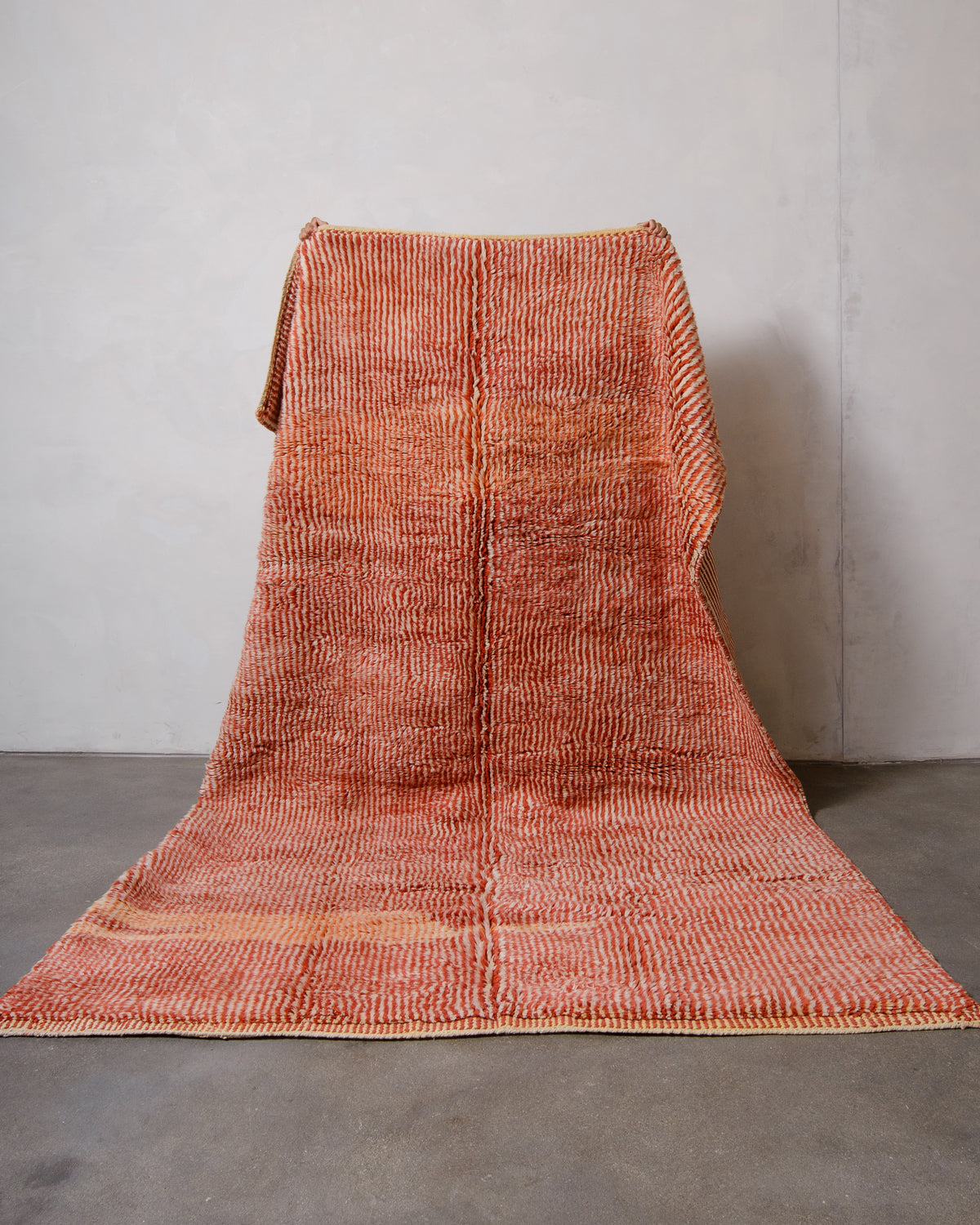 Modern, designer, handcrafted 100% sheep’s wool Berber rug from Morocco. Beni M’rirt carpet with beautiful colours and patterns and fluffy wool texture.